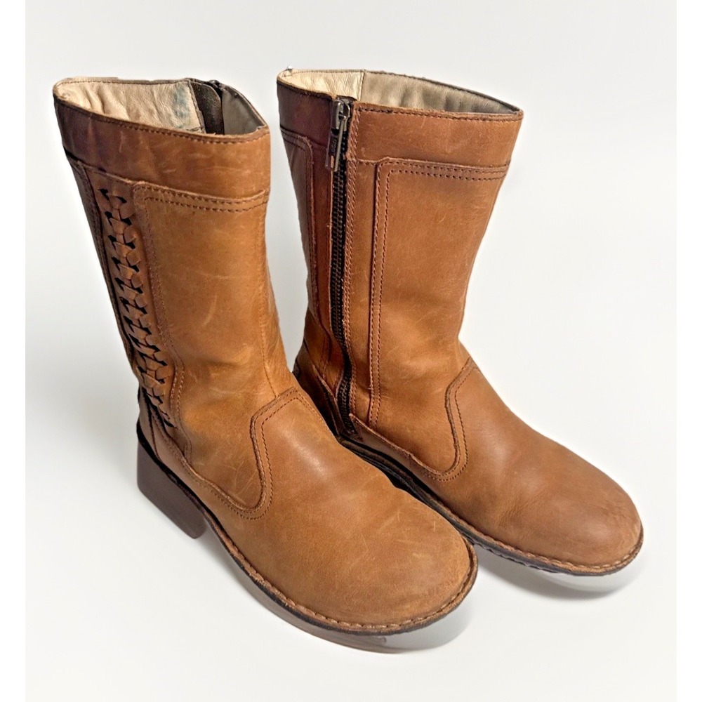 UGG Australia 1006083 Tan Leather Shearling Lined Mid-Calf Zip Boots Womens 6